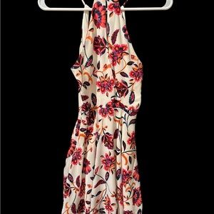 O42 Express Cream Halter Floral Mini Dress with Pink & Orange Blossoms